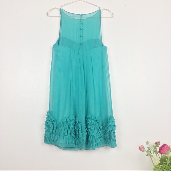 Rebecca Taylor turquoise silk sheer rosette dress - Picture 2 of 8